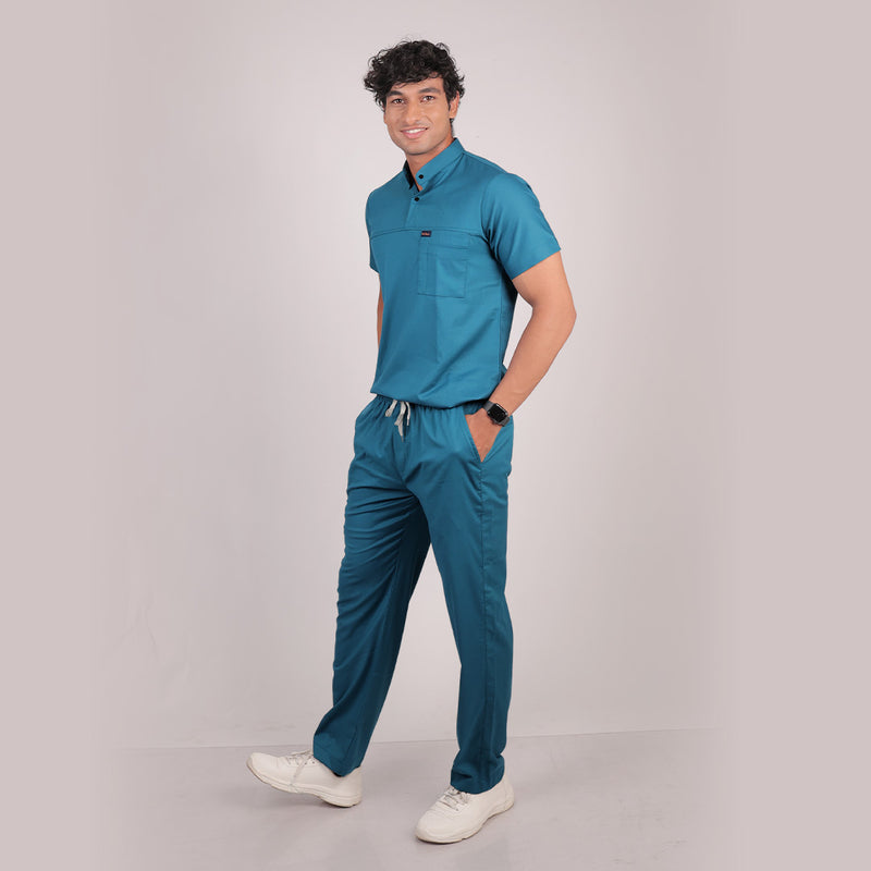 Pro-fit Peacock Blue High Neck Men scrubs