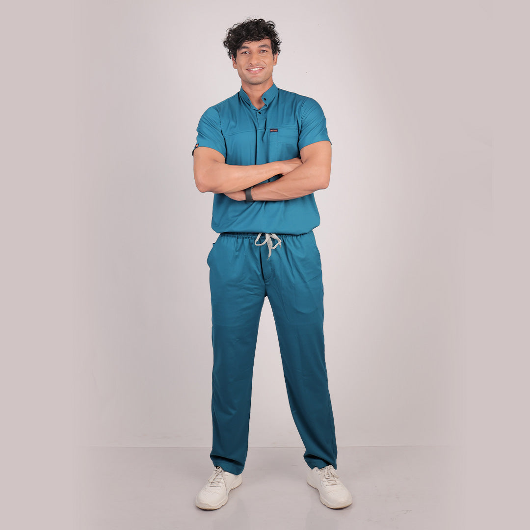 Pro-fit Peacock Blue High Neck Men scrubs