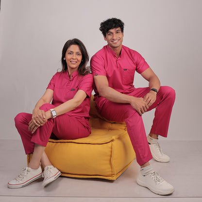 Pro-fit Mulberry pink High neck women scrubs