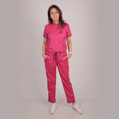 Pro-fit Mulberry pink High neck women scrubs