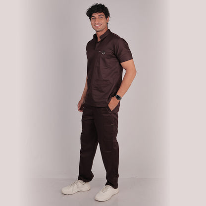 Men Mahogany High Neck Stretch Scrubs