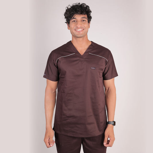 Men Mahogany V-neck Stretch Scrubs