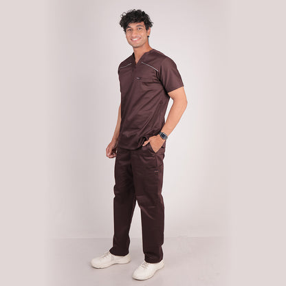 Men Mahogany V-neck Stretch Scrubs