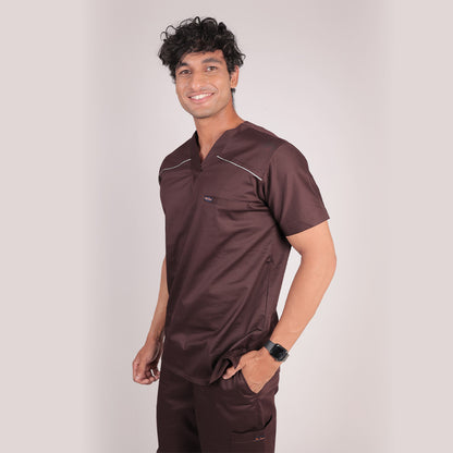 Men Mahogany V-neck Stretch Scrubs