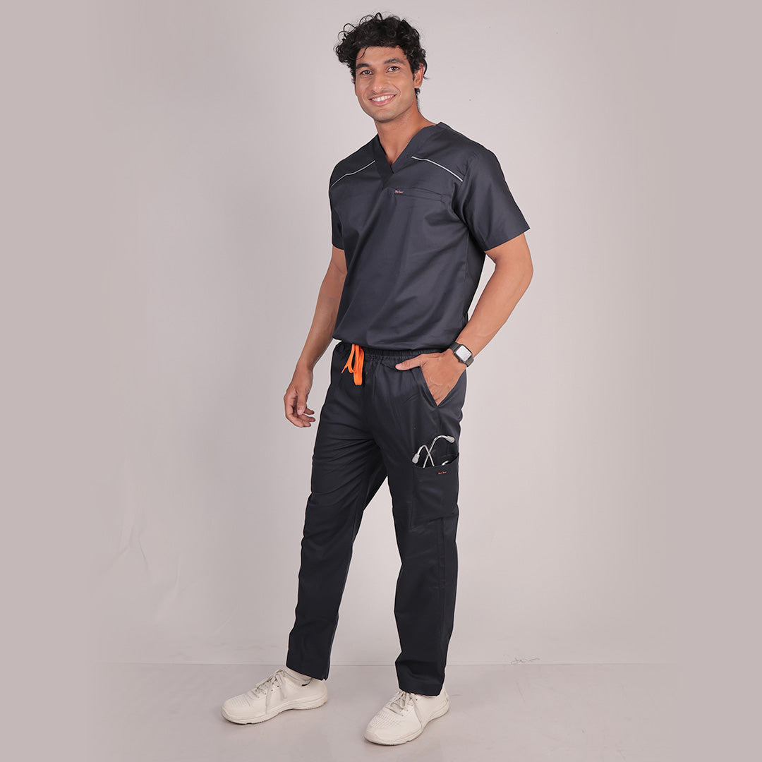 men v neck cotton scrubs black