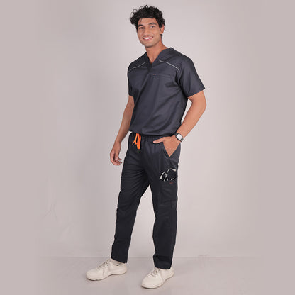 men v neck cotton scrubs black