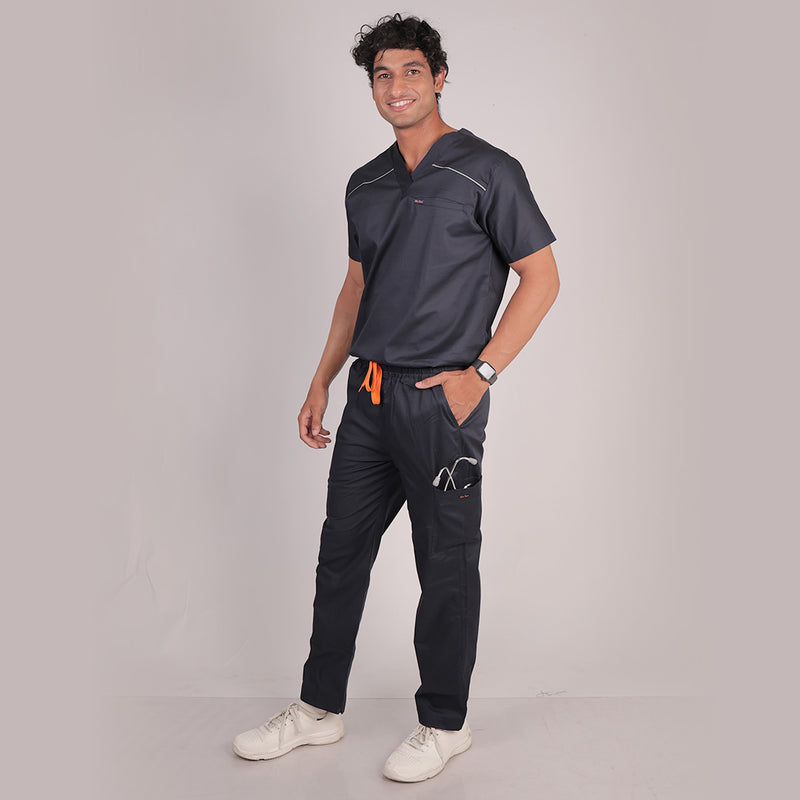 Men Schorl Black V neck Scrubs