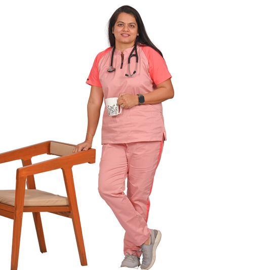 Pastel pink dual colour Scrub Set (Top + Pant)
