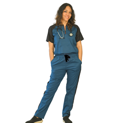 Blue black Dual Scrub Set for Women(Top + Pant)