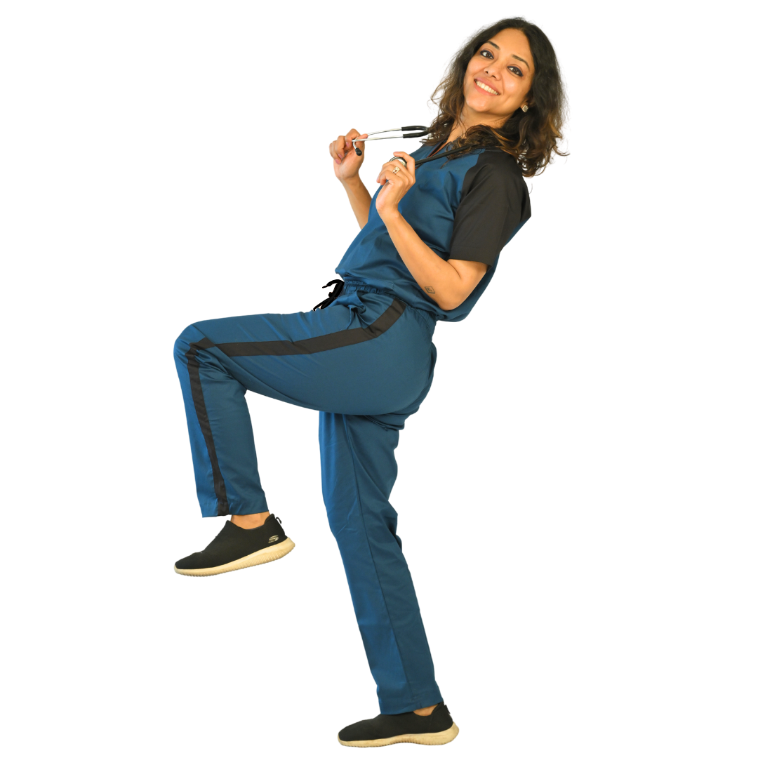 Blue black Dual Scrub Set for Women(Top + Pant)