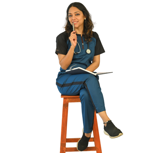Blue black Dual Scrub Set for Women(Top + Pant)