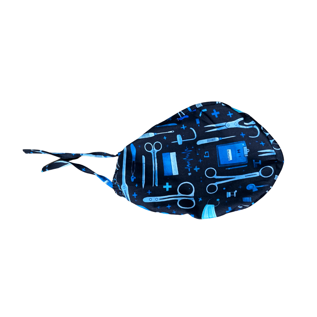 Doctor printed surgical scrub cap with surgical tools pattern
