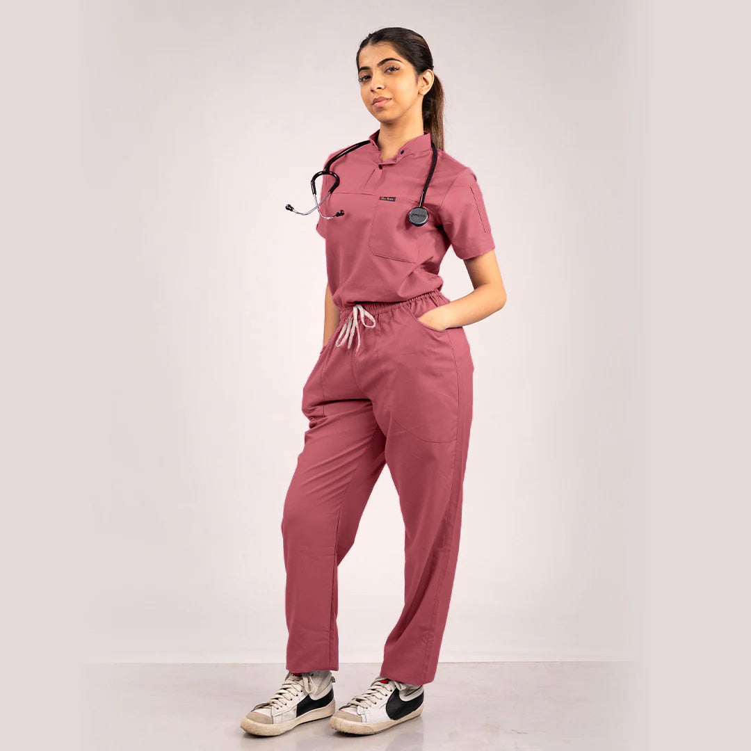 coral high neck scrubs women