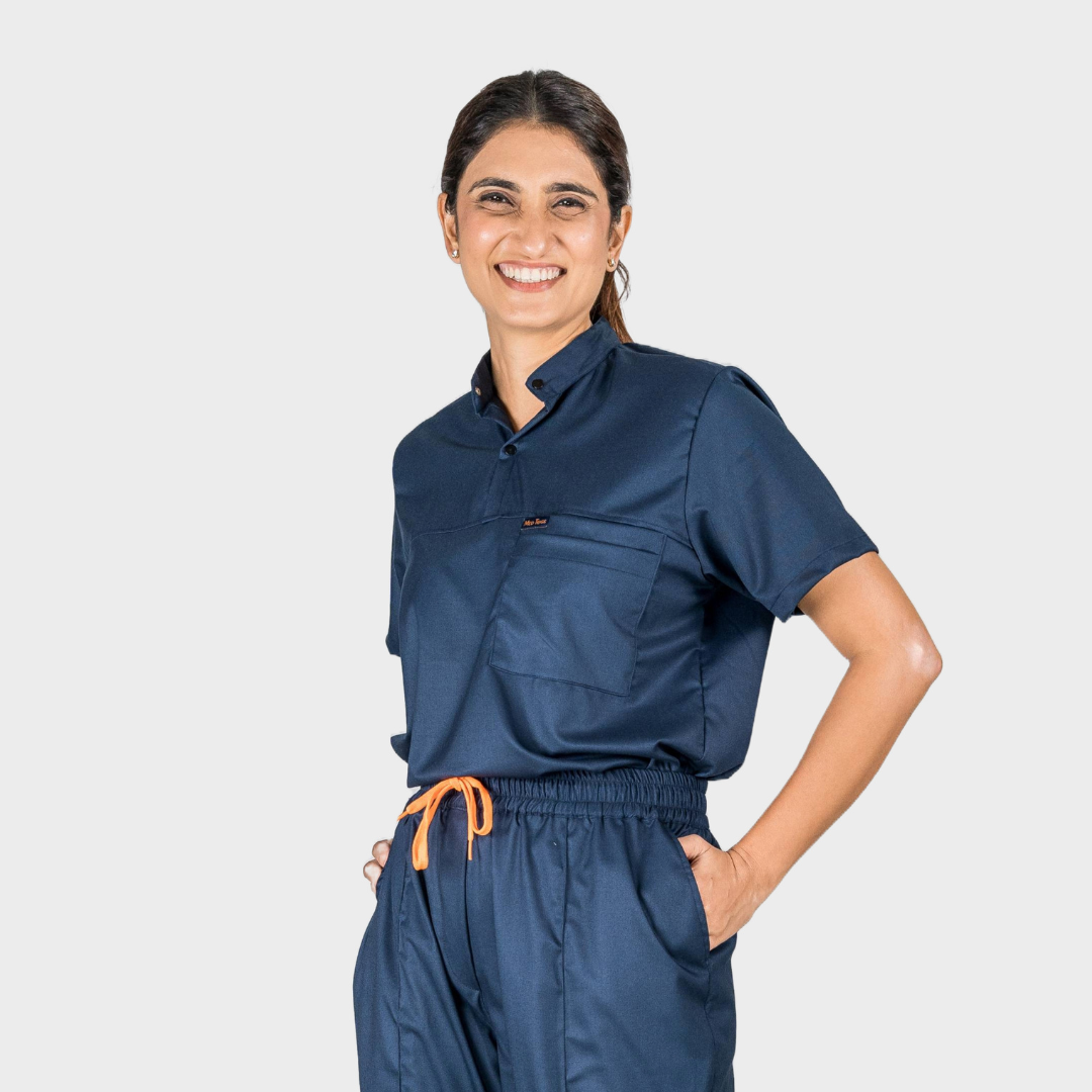Pro-fit High neck Blue Women scrubs
