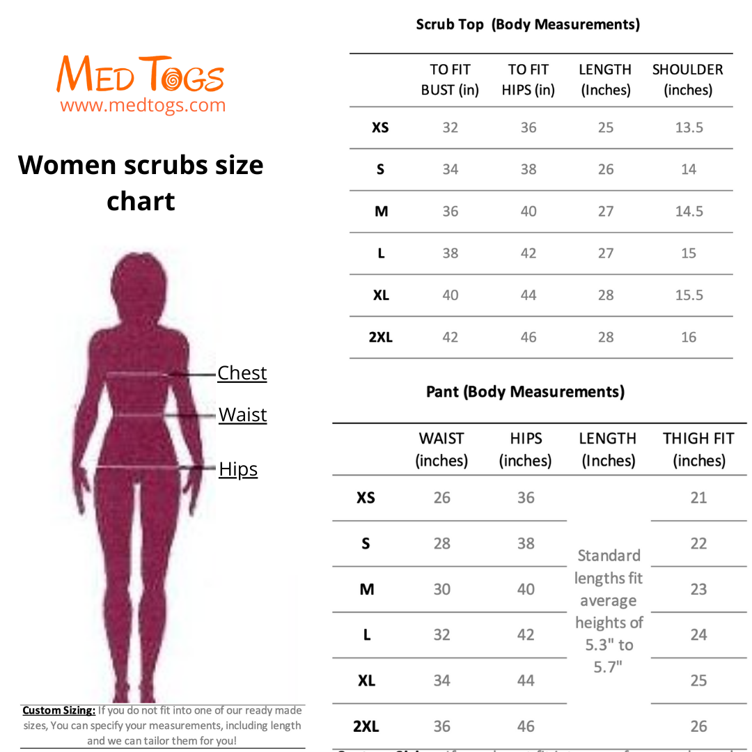 MedTogs Women scrubs size chart