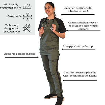 Lady doctor scrubs for hospital wear in stretchable cotton fabric