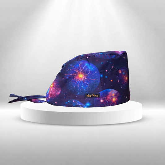 Retina print surgical scrub cap for ophthalmologists and eye surgeons in hospital uniform