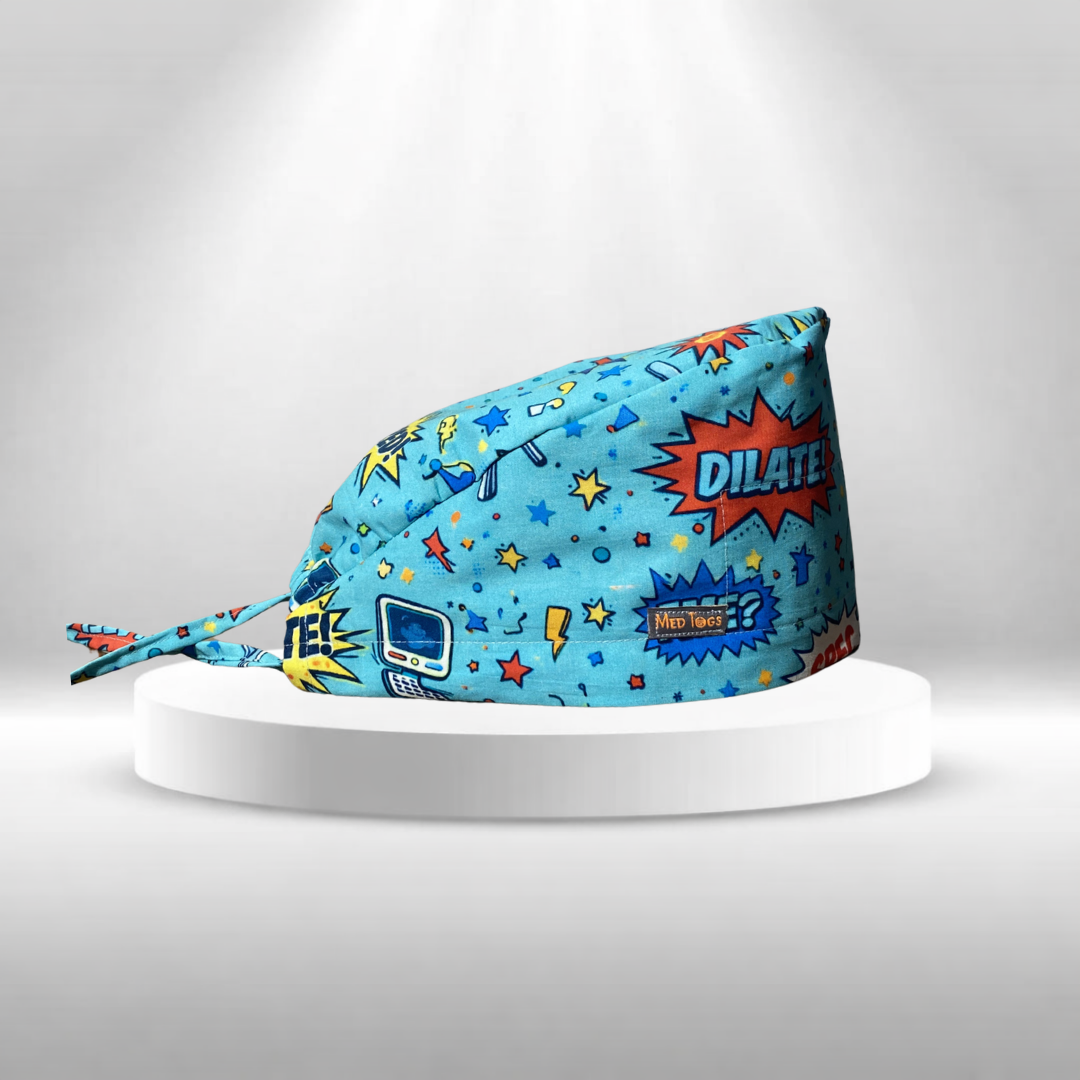 Quirky OBGYN surgical scrub cap for gynaecologists and obstetricians