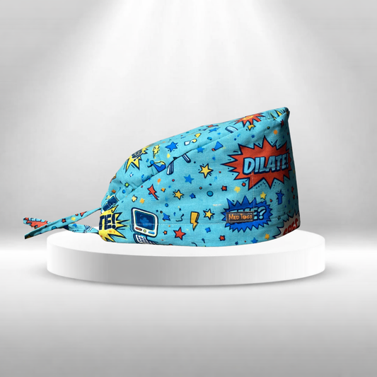 Quirky OBGYN surgical scrub cap for gynaecologists and obstetricians