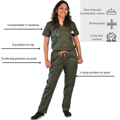 Fresh eco green forest green colour with good retention cotton stretchable scrubs
