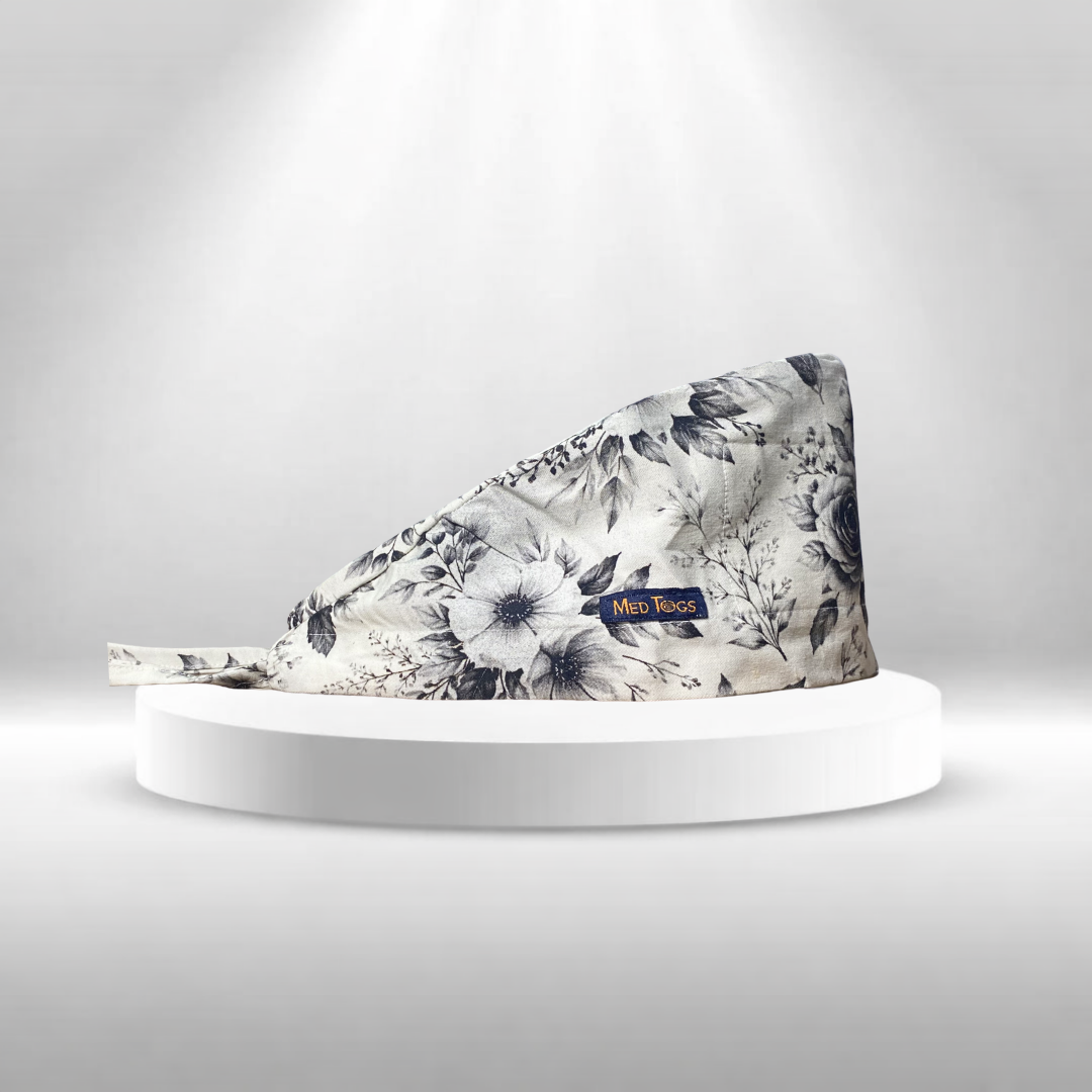 Subtle floral print unisex surgical scrub cap for doctors and nurses