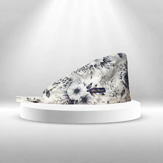 Subtle floral print unisex surgical scrub cap for doctors and nurses