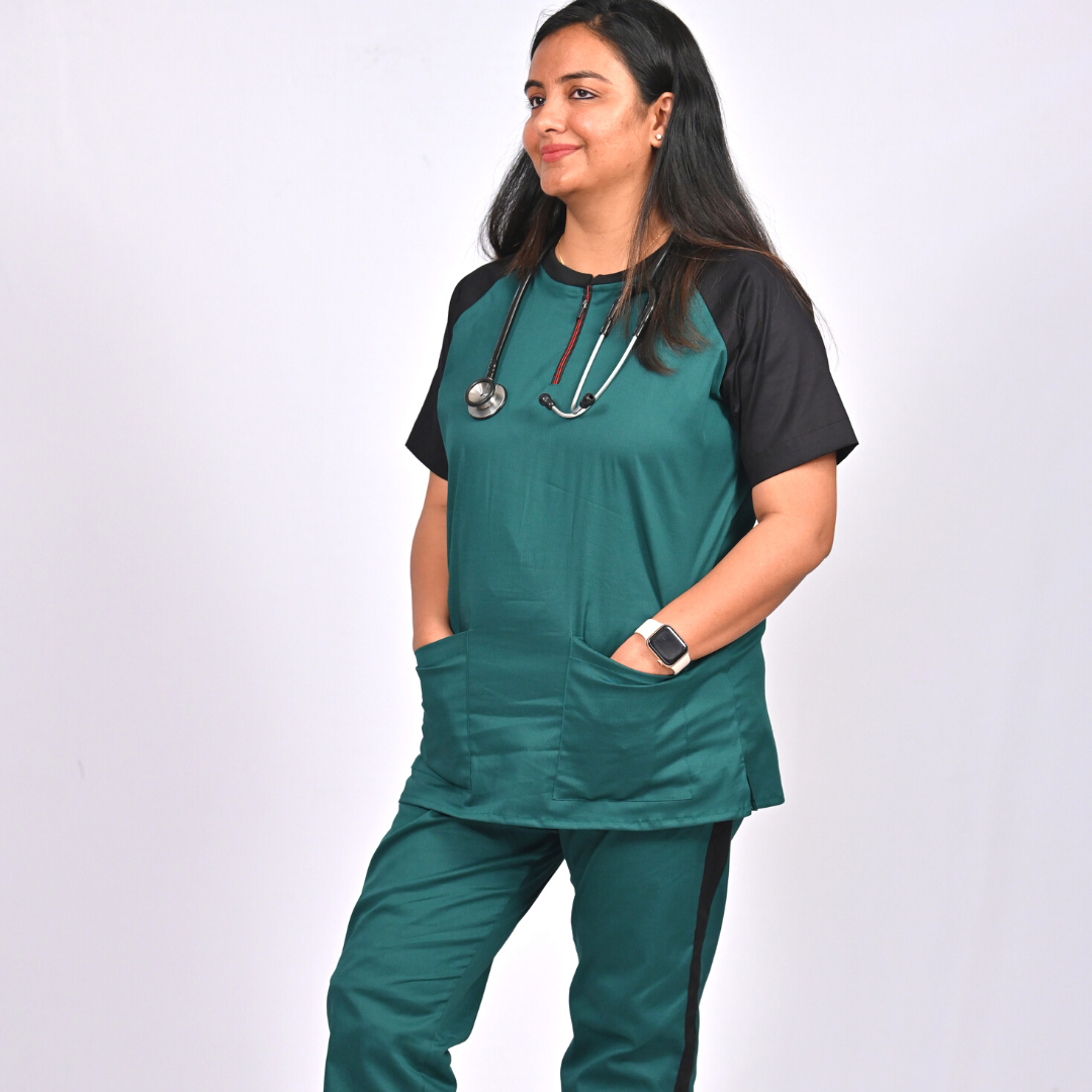 Vital green black dual colour Scrub Set (Top + Pant)