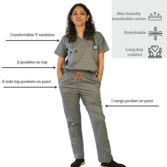 Quicksilver Grey V neck Women scrubs