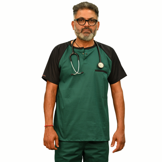 Green Black Scrub Set (Top + Pant)