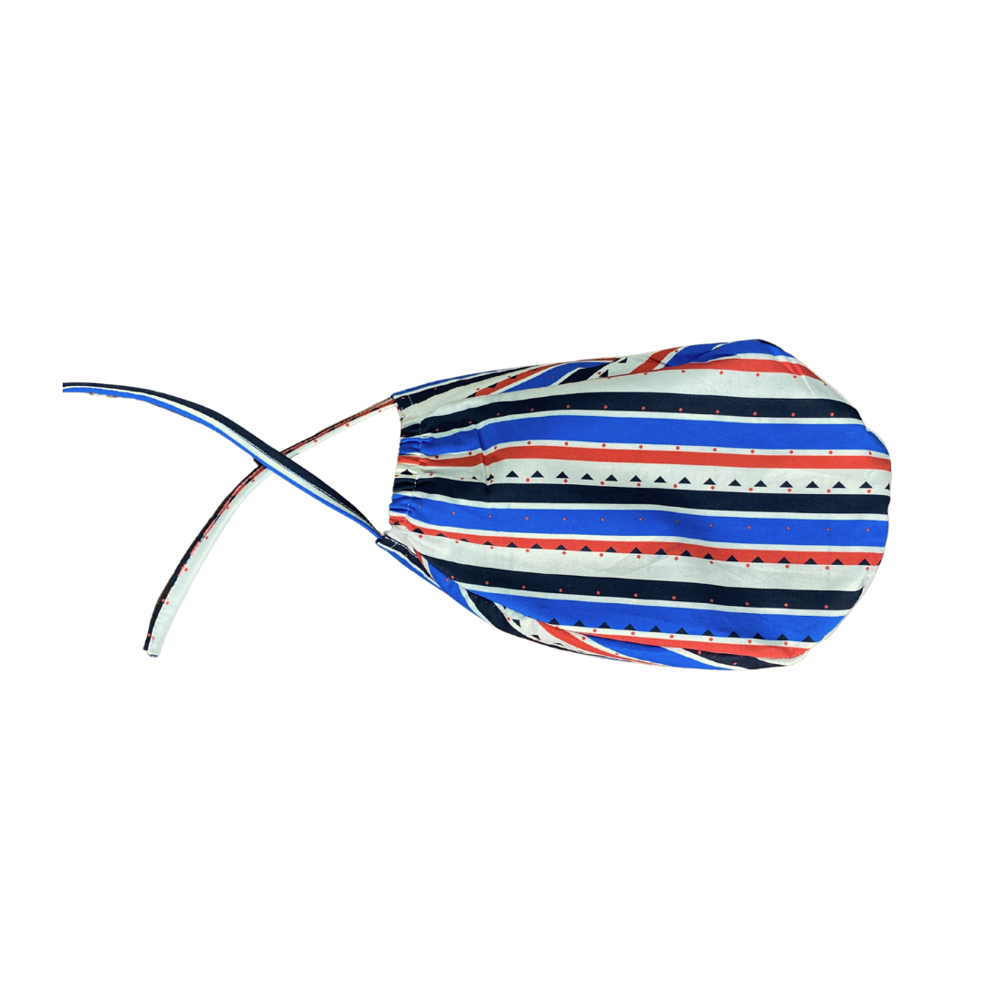 Breathable ethnic print OT scrub cap with striped Ajrakh design for doctors and nurses