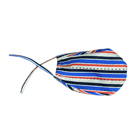 Breathable ethnic print OT scrub cap with striped Ajrakh design for doctors and nurses