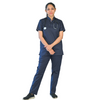  classic high neck style with our conventional navy blue scrubs, meticulously crafted from comfortable cotton stretchable fabric to endure long working days for healthcare professionals. Choose from various sizes for a flattering fit that prioritizes your comfort. Customize your scrubs with name and logo options to make them uniquely yours, and enjoy the added feature of a high neckline. Elevate your workwear with this timeless blend of comfort and customization.