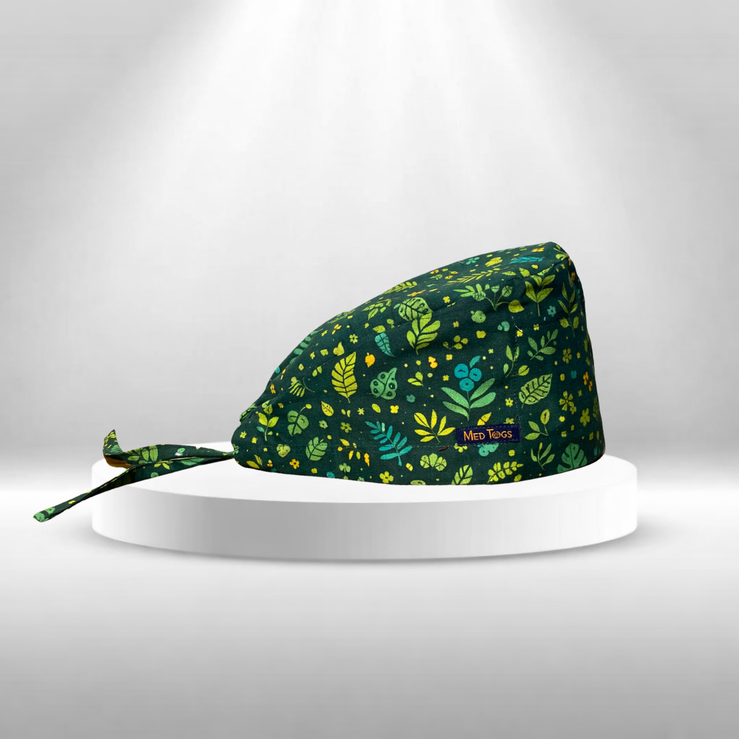 Green leaf print breathable OT scrub cap for healthcare professionals