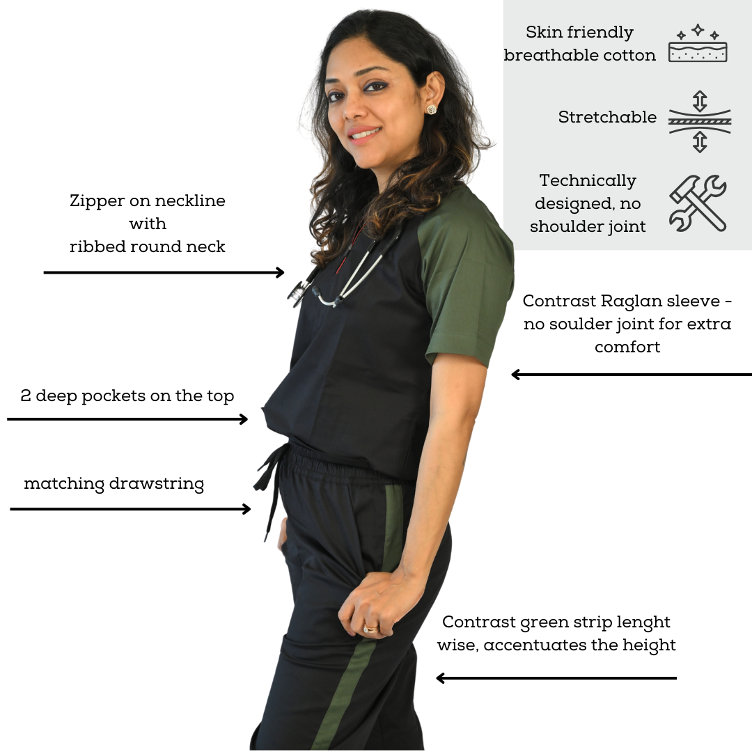 Black green women doctor scrubs for hospital wear