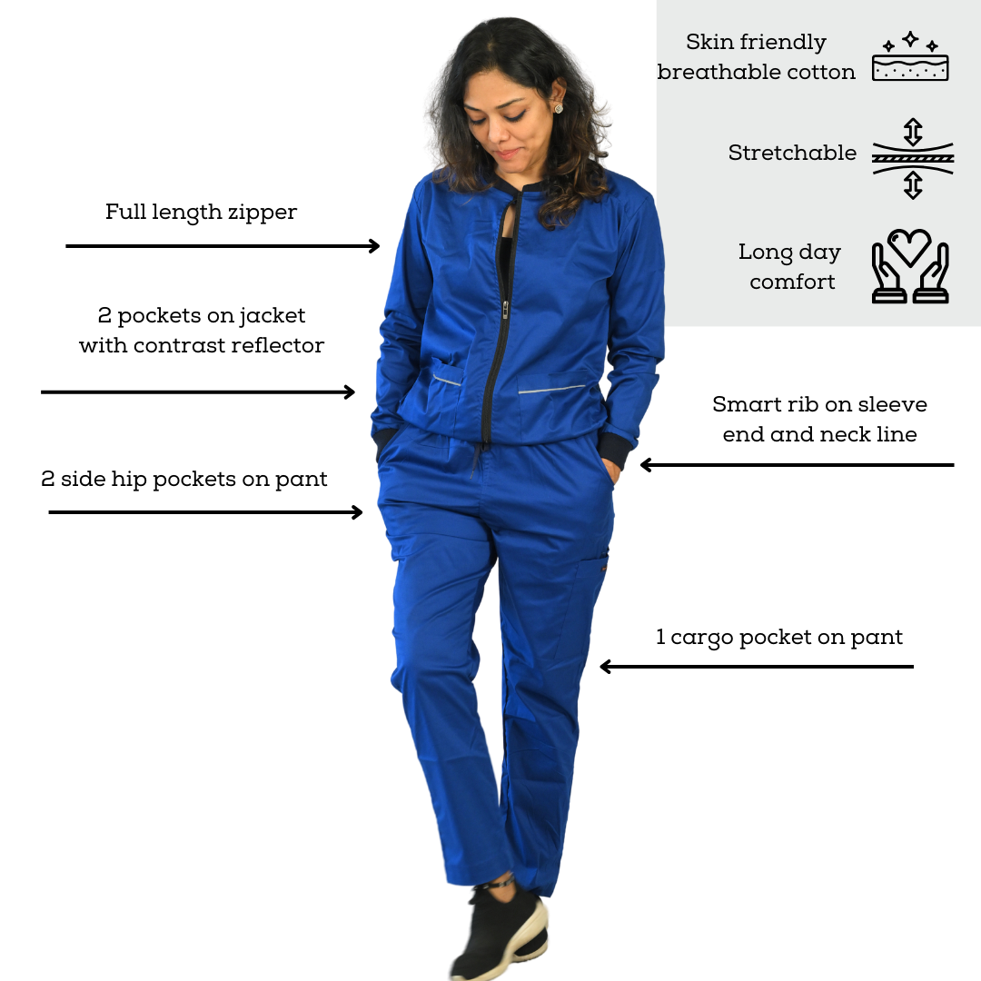 Cotton Stretchable Women Scrub Jacket and Pant Set