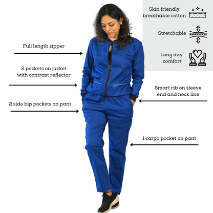 Cotton Stretchable Women Scrub Jacket and Pant Set