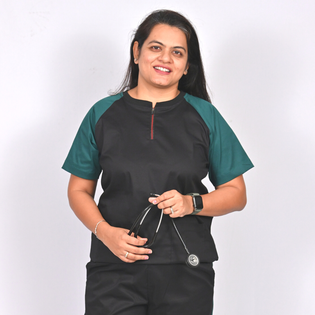 Black green dual colour Scrub Set (Top + Pant)