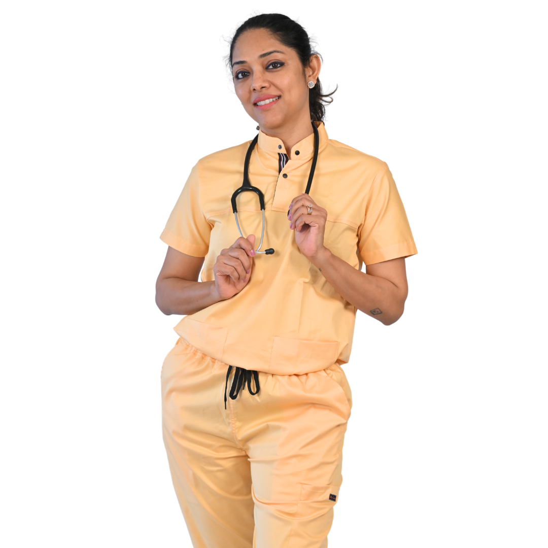 Cheery yellow high neck Women Scrubs – Med Togs Healthcare Apparels