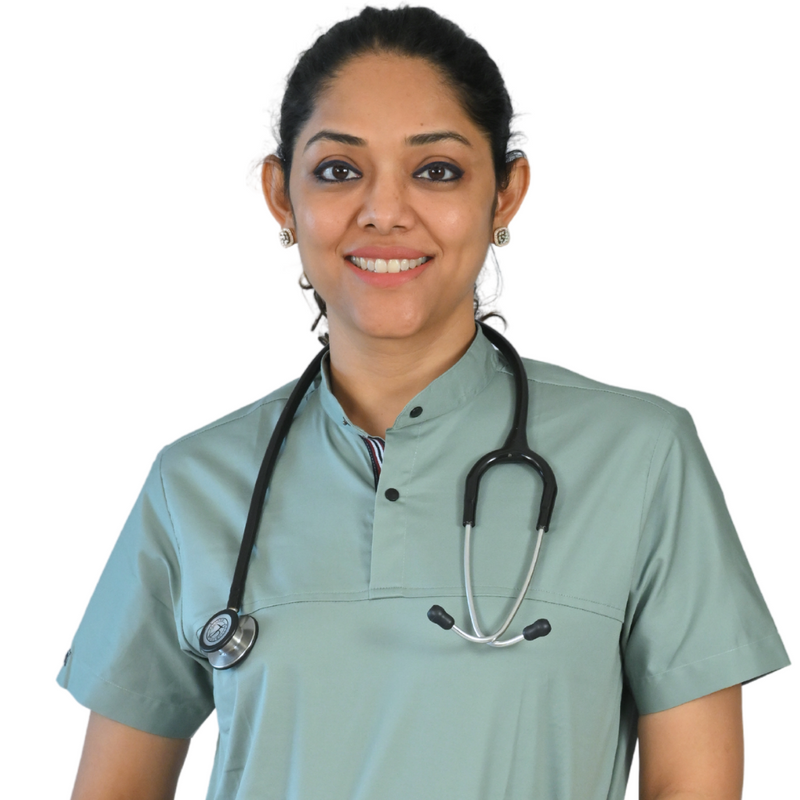 Mint chinese neck women doctor scrubs in cotton stretchable fabric for surgeons, dentists and all doctors