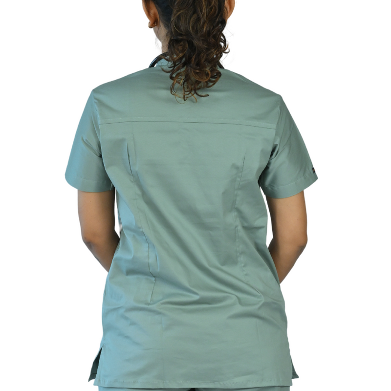 Explore our mint Chinese neck women doctor scrubs, expertly crafted from comfortable and stretchable cotton fabric, ideal for surgeons, dentists, and all medical professionals. Elevate your professional attire with these stylish and functional scrubs designed for ultimate comfort during long hours on duty.