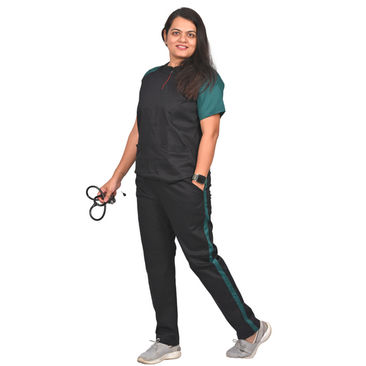 Black green dual colour Scrub Set (Top + Pant)