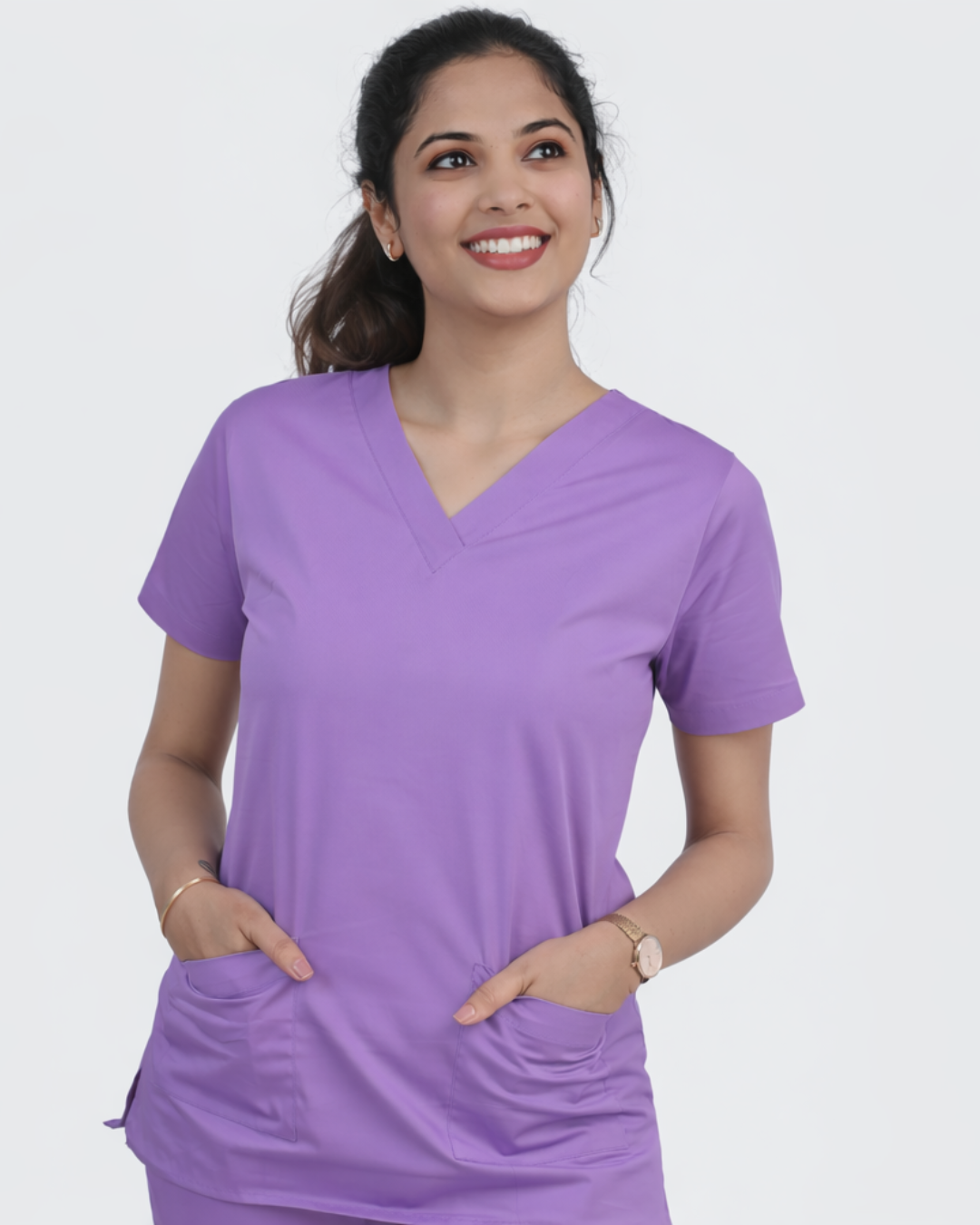 Women's purple medical scrubs with V-neckline - comfortable fit