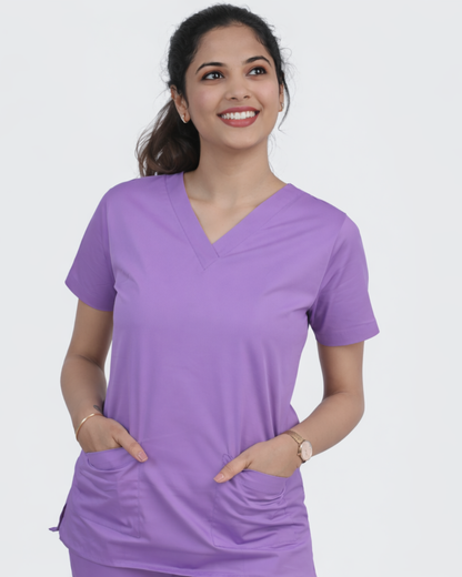Women's purple medical scrubs with V-neckline - comfortable fit