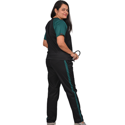 Black green dual colour Scrub Set (Top + Pant)
