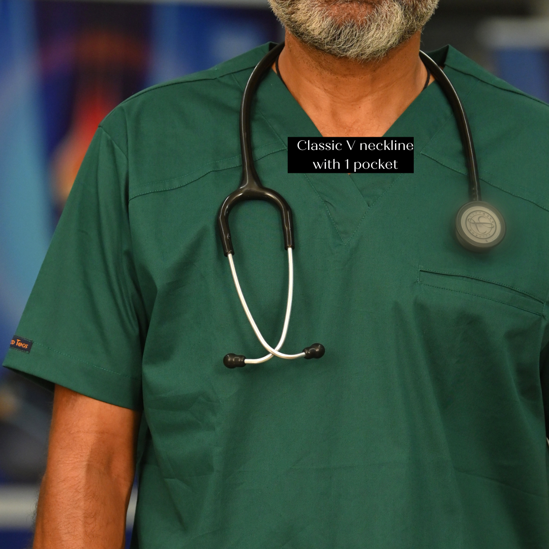 Vital Green V neck stretch cotton scrubs