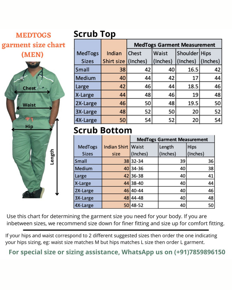 MedTogs men scrubs size chart