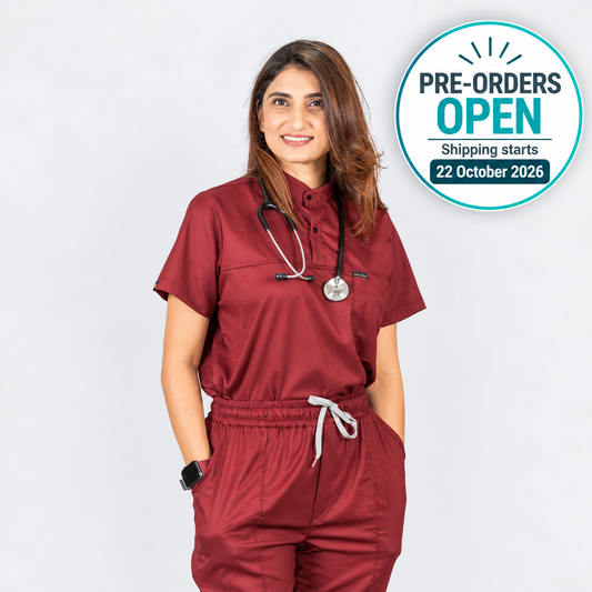 Pro-fit High neck Deep Red Women scrubs