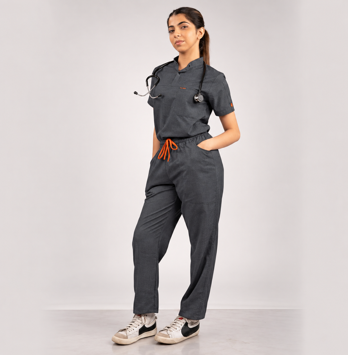 Grey Everyday Scrubs – Women High Neck