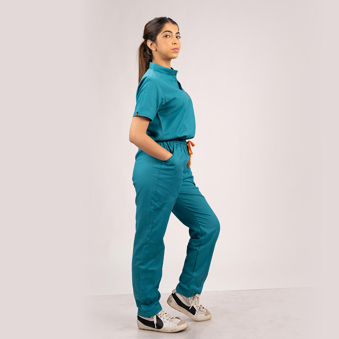 Teal Blue Everyday Scrubs – Women High Neck
