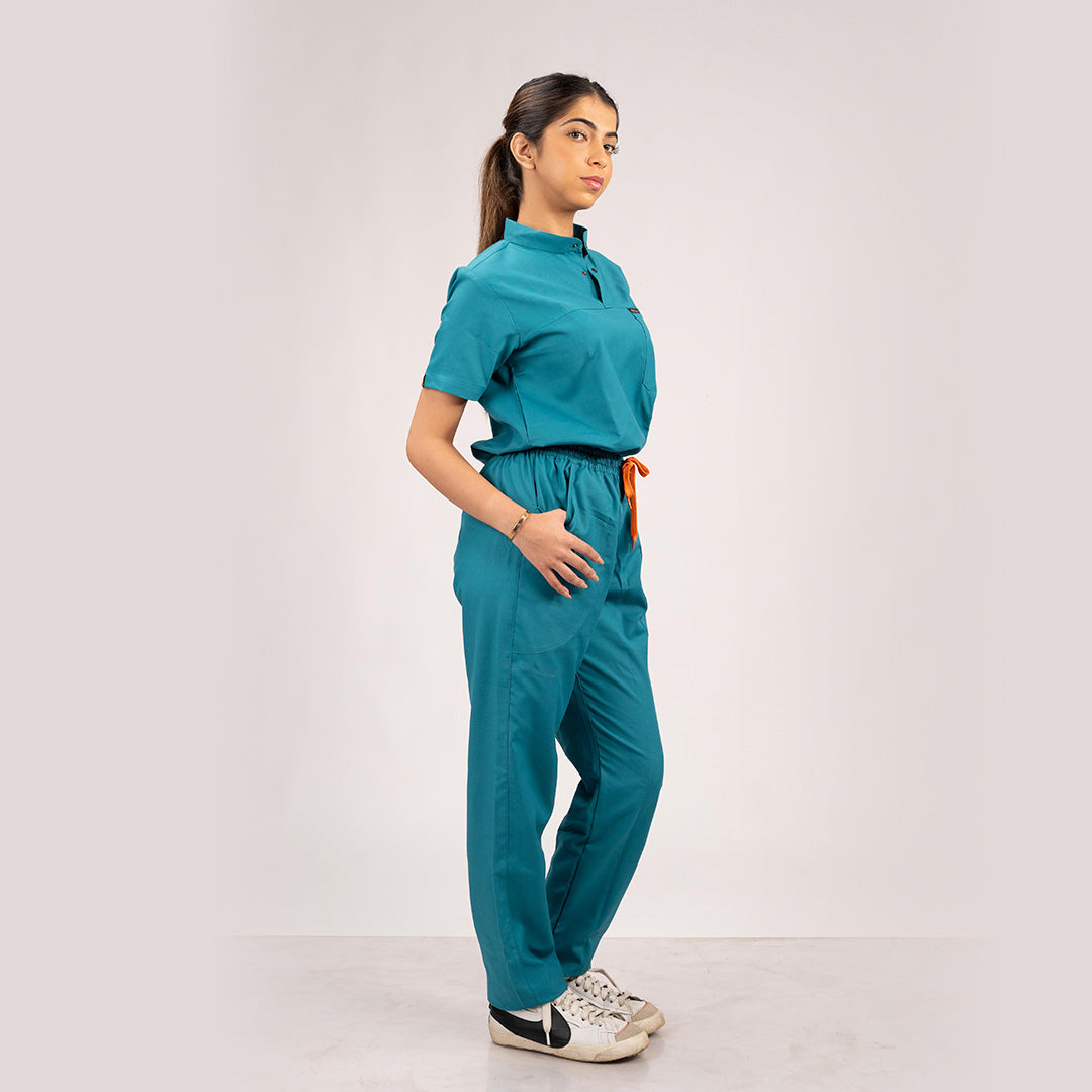 Teal Blue Everyday Scrubs – Women High Neck